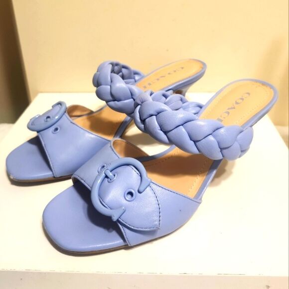 Coach "Mollie" Periwinkle Blue Leather Kitten Heel Sandals sz.6.5 $235 w/Dustbag - Picture 1 of 10